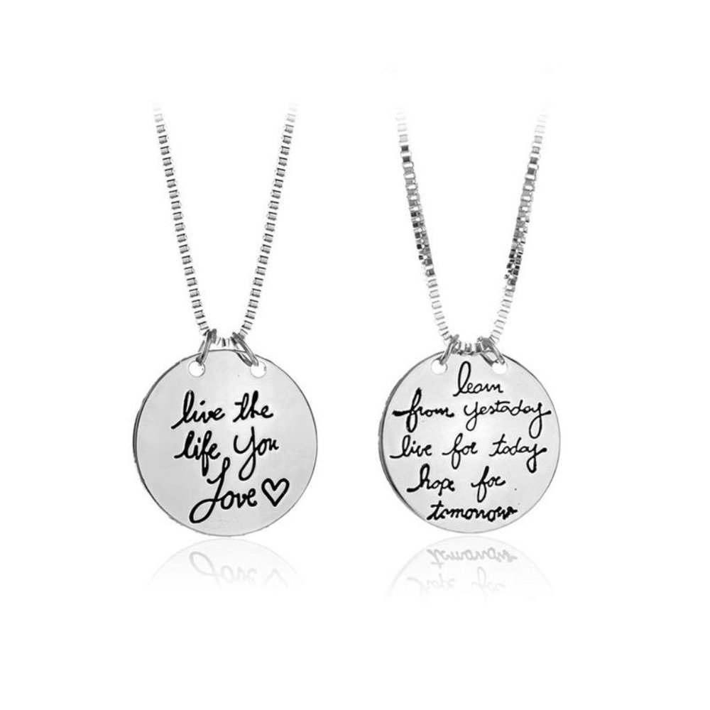 ROUND LETTER TAG LIVE THE LIFE YOU LOVE LOVE PENDANT NECKLACE - Picture 1 of 3